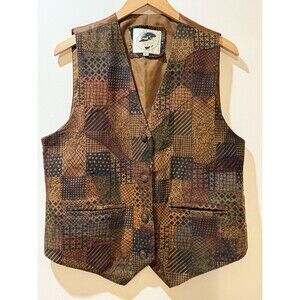 Vintage Women's Leather Suede Retro Boho Patchwork Vest Brown Spain Sz L